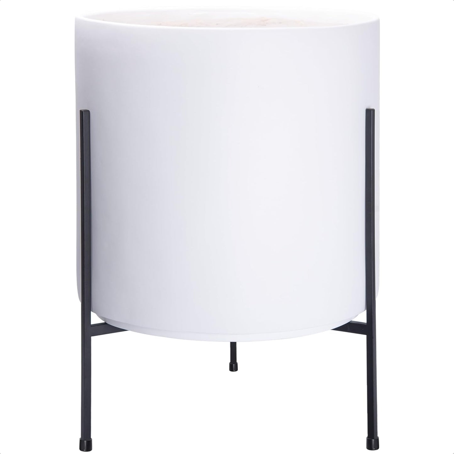 D'vine Dev Modern White Plants Pot Cylinder Planter with Heavy Duty Stand, XX-Large 16 Inch Pot, 22.8 Inch with Stand Height, 96-T-A-5