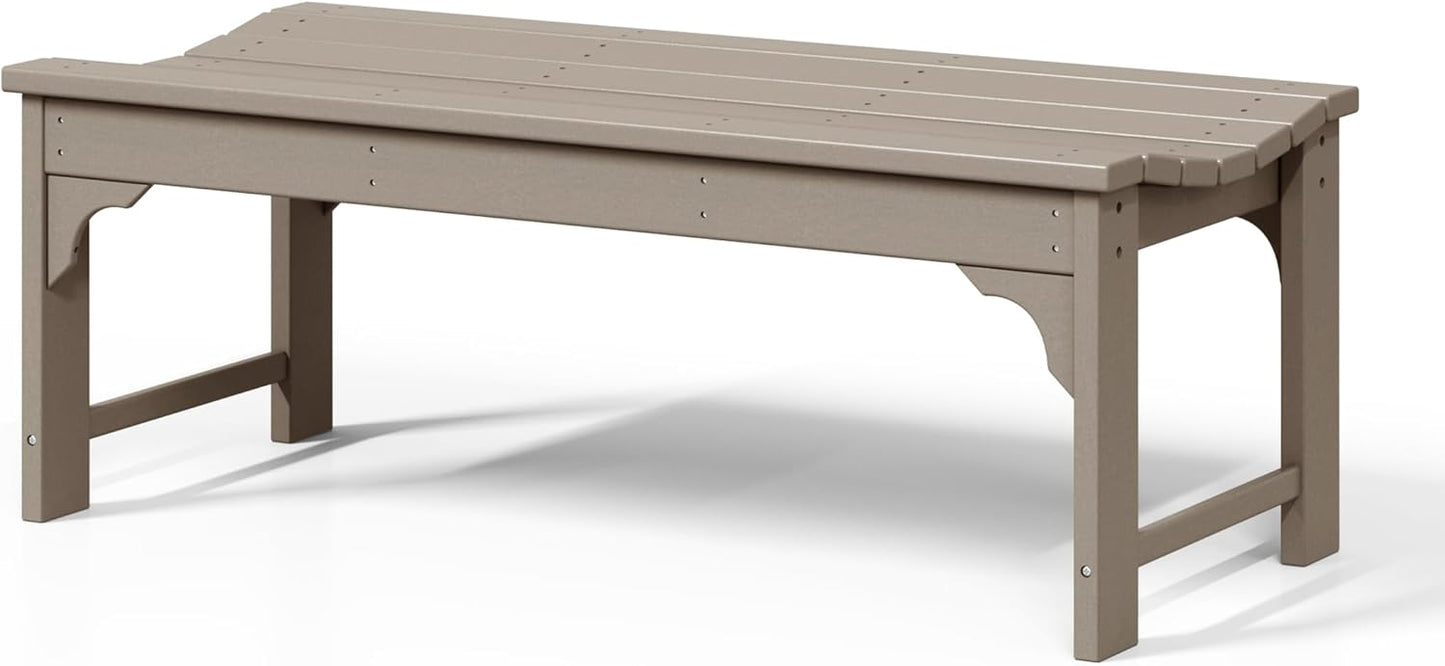 WestinTrends Malibu Outdoor Bench, All Weather Resistant Poly Lumber Backless Patio Garden Bench, Adirondack Curved Bench Seat for Comfort, Weatherwood