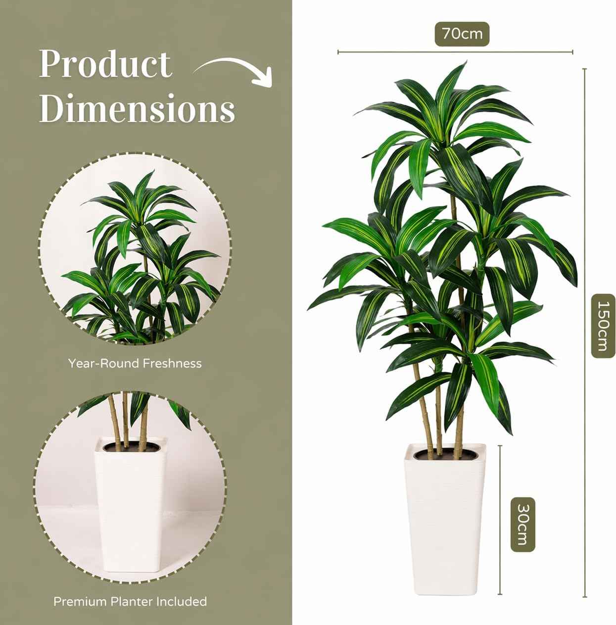 5FT Artificial Dracaena Plant Indoor – Tall Artificial Indoor Tree in Pot, Realistic Fake Plant Indoor for Living Room, Office, Home Decor, Faux Floor Plant, 5 ft Artificial Plants Indoor