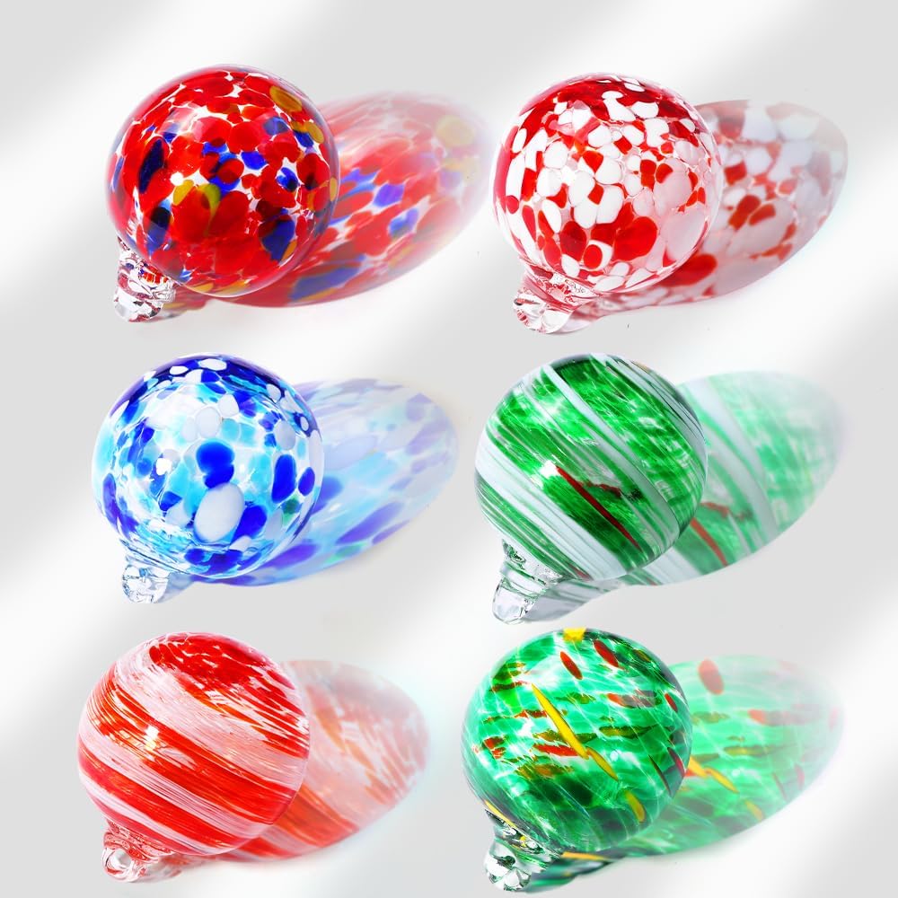 Vellibring 6 PCS Glass Christmas Ball Ornaments,Hand Blown Glass Ornaments Balls Hanging Decor Balls for Xmas Tree Home Window Outdoor Garden Patio Decoration