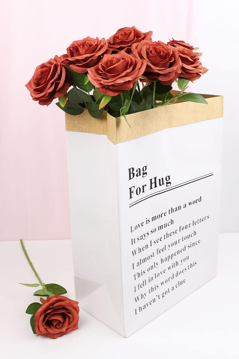 LVEFIT Artificial Rose Flowers Burnt Orange Rose Flowers Silk Flowers 12 pcs with Long Stem Silk Roses Bouquet for Wedding Bridal Shower Party Home Decoration