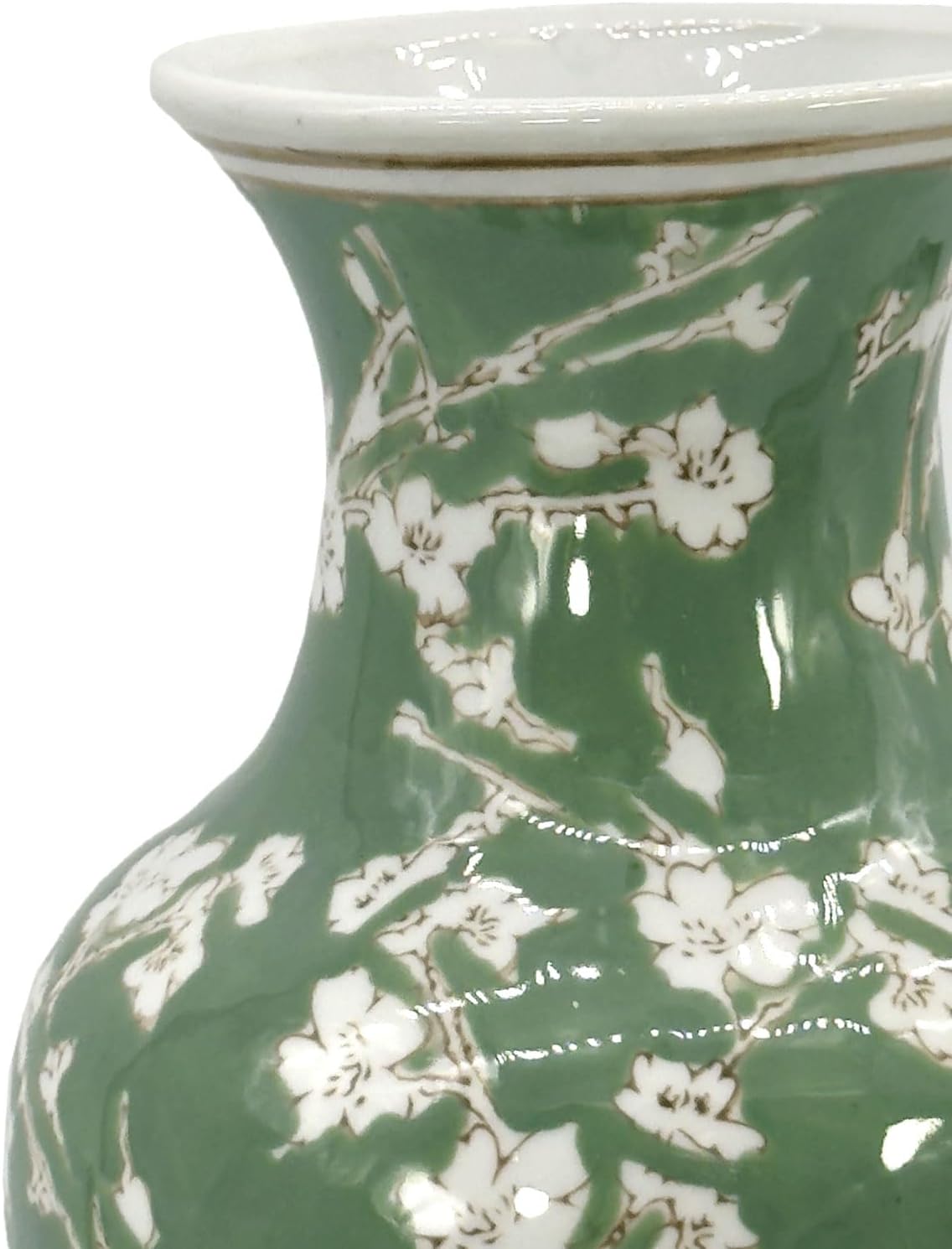 Galt International Floral Chinoiserie Ceramic Vase 14" - Green Sakura Hand Painted Antique Style Porcelain Flower Bottle Fishtail Porcelain Chinese Vase for Home Decor Centerpiece