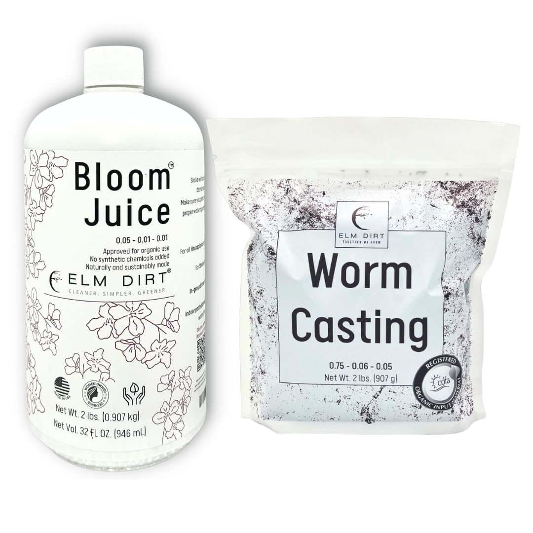 Elm Dirt 100% Organic Worm Castings & Bloom Juice for All Flowering Plants - Bloom Booster Fertilizer Earthworm Casting | Organic Plant Food for Houseplants, Vegetables, Flowers & Gardens Fertilizer