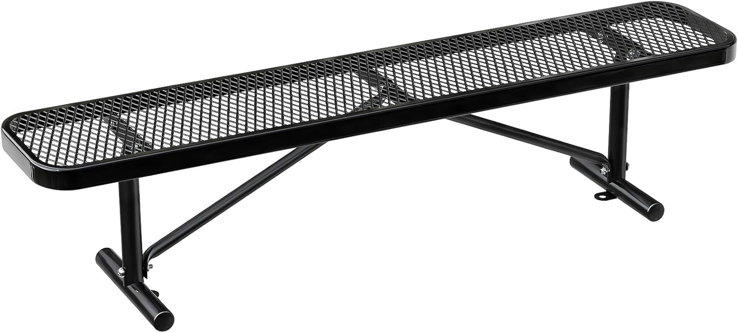 Heavy-Duty Park Bench or Table for Outside - Black Coated Outdoor Furniture Steel Bench, Commercial-Grade Outdoor Benches Weatherproof for Park, Patio, Porch (Black, 6FT (Without Backrest))