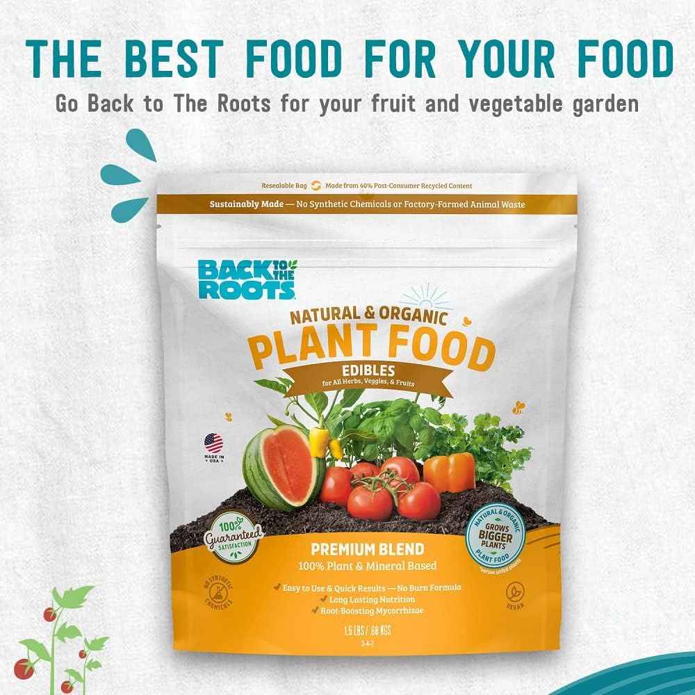 Back to the Roots Edibles Plant Food - Organic, Sustainably-Made Garden Made with Dolomitic Limestone, Mycorrhizae, and Kelp and Alfalfa Meal - 1.5 lb Premium Blend