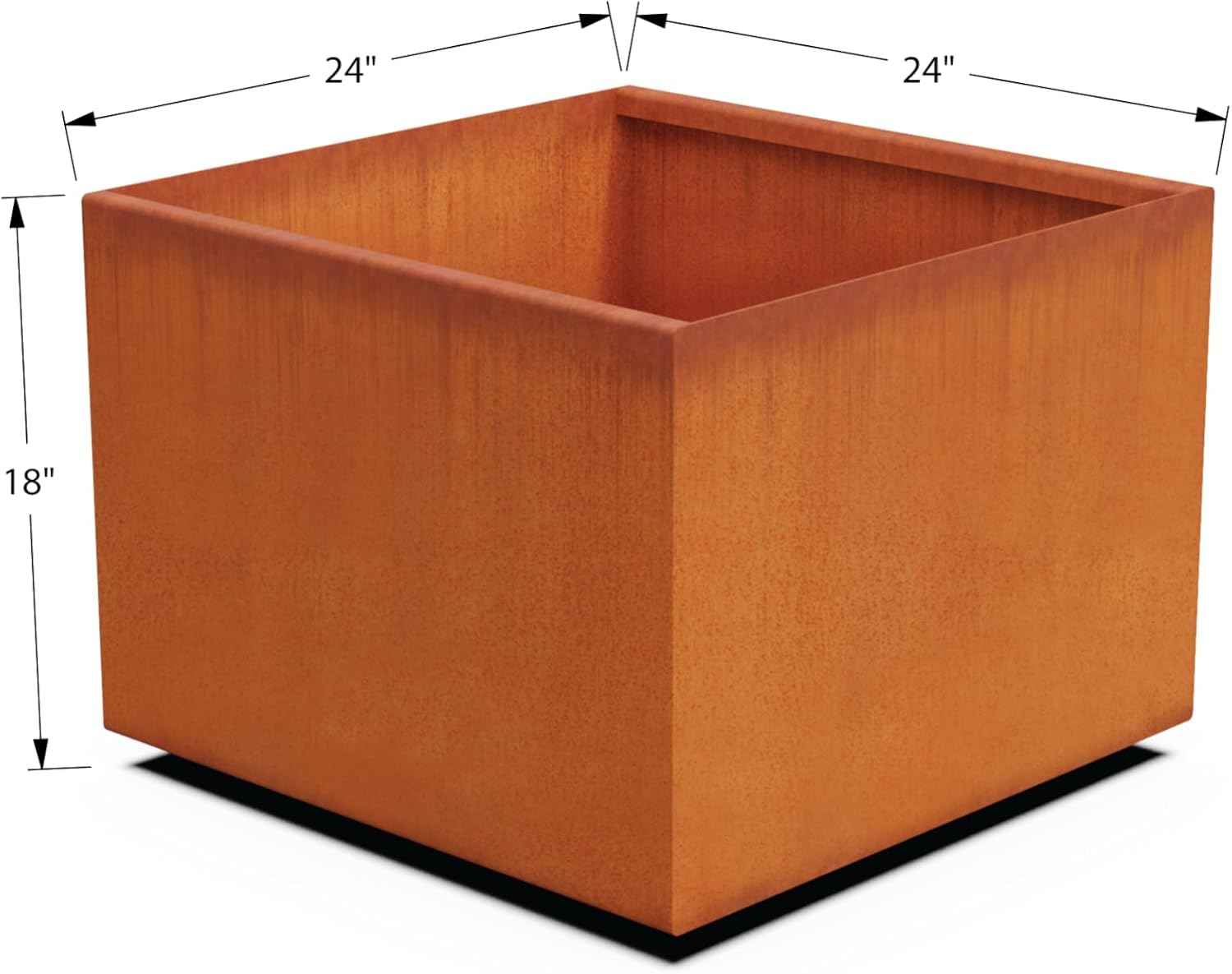 24-Inch Corten Steel Square Planter – Large Outdoor Metal Garden Box | 18" High, Heavy Duty Rustic Design | Made in USA
