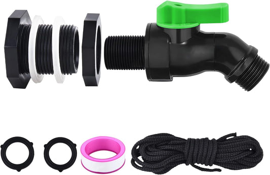 High Flow Rain Barrel Spigot Kit with Bulkhead Fitting，Rain Barrel Drain Valve for Rain Water Barrel, Water Tanks, 55 Gallon Drum ，3/4 GHT Outlet