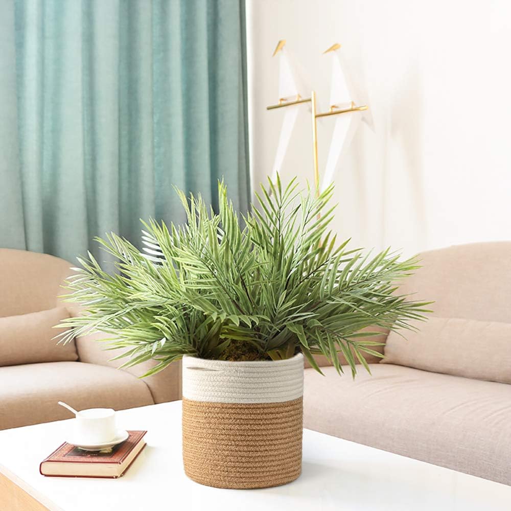 TIMEYARD Jute Rope Plant Basket Small Woven Storage Baskets for Up to 7" Planter, 8" x 8" Decorative Plant Pot Cover Woven Planter Basket Laundry Baskets with Handles Modern Home Décor