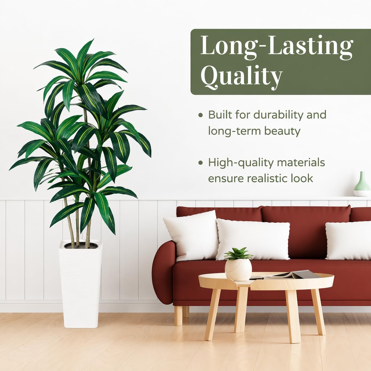 5FT Artificial Dracaena Plant Indoor – Tall Artificial Indoor Tree in Pot, Realistic Fake Plant Indoor for Living Room, Office, Home Decor, Faux Floor Plant, 5 ft Artificial Plants Indoor