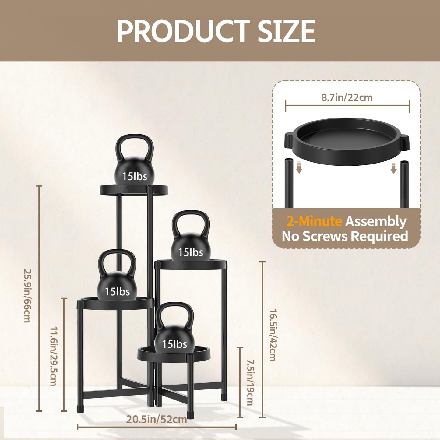 LASZOLA 4 Tiered Folding Plant Stand Indoor for Multiple Large Planter, Tall Heavy Duty Adjustable Rack with Rust Proof Plastic Shelving, Sturdy Vertical Tree Organizer for Narrow Inside Floor, Black