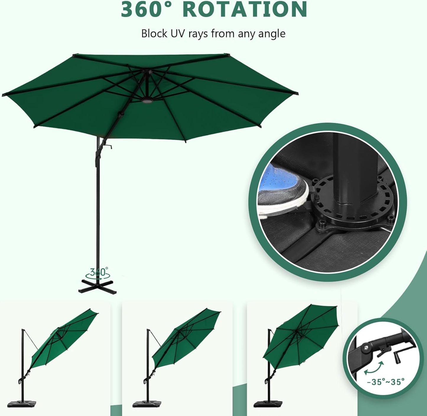 Abba Patio 10FT Vienna Offset Patio Umbrella Outdoor Cantilever Umbrella with 360° Rotation Design and Easy Tilt Adjustment UV 50+ Protection 8 Ribs for Backyard Garden Deck Pool Patio, Dark Green