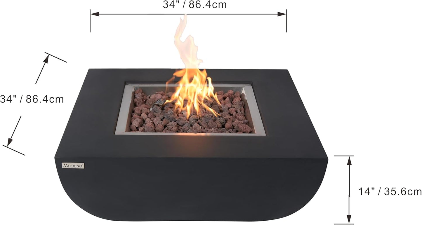 AMS Fireplace | Modeno | Aurora | Firepit Table | Cover and Lava Rocks Included | (Fuel: Natural Gas - Black)