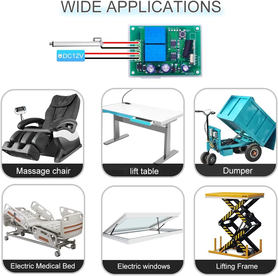 QIACHIP DC 5V 6V 12V 24V 36V 48V 60V Electric Motor Forward and Reverse Wireless RF Remote Control Relay Module Switch,Receiver 433Mhz with Transmitters for Motor,Curtains, Garage Door (KR1202)