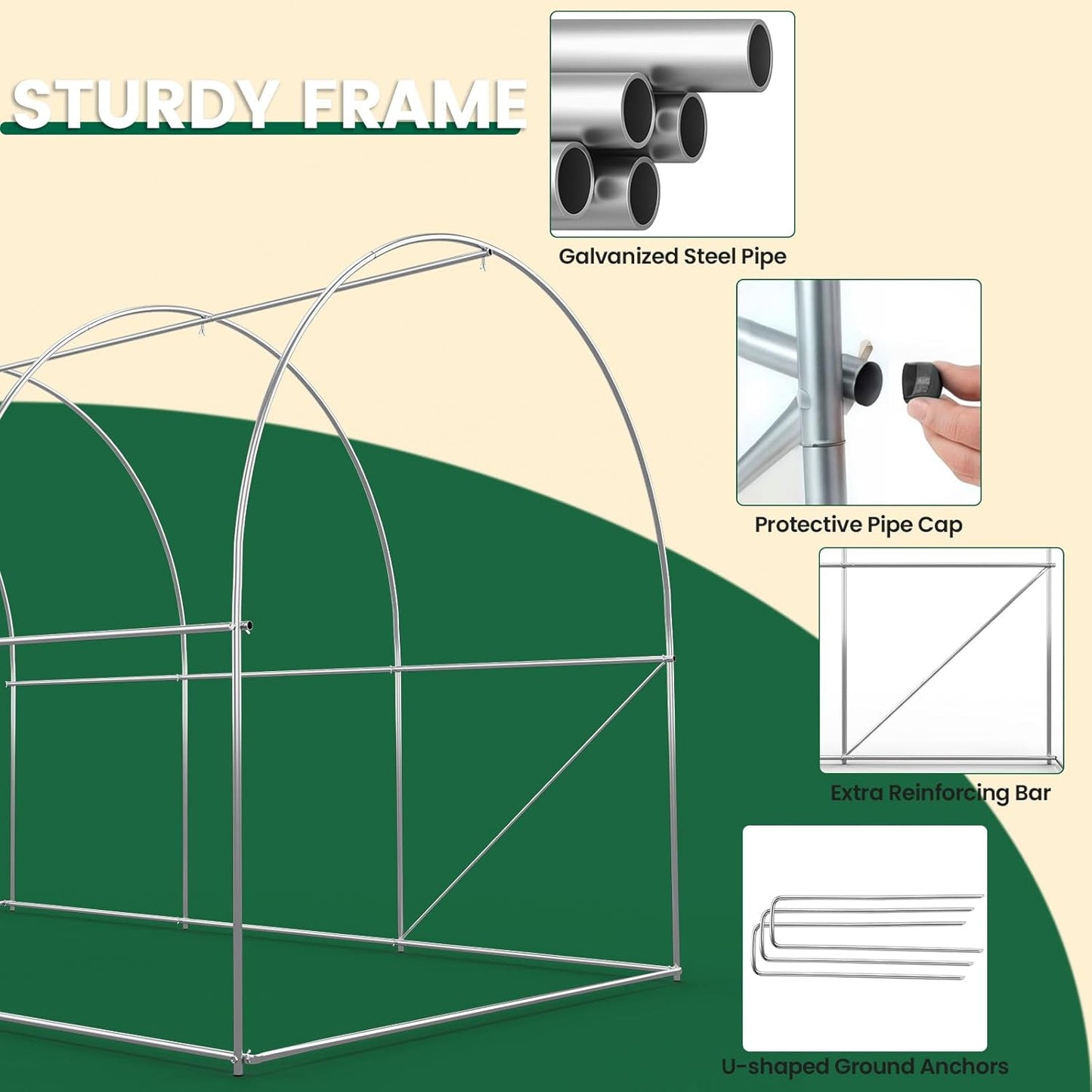 Walk-in Greenhouse 13×8×7FT, Outdoor Tunnel Greenhouse, Large Plant Hoop House for Outside, Hot House for Winter with 6 Ventilated Mesh Windows, Galvanized Steel Frame (Green, 13×8×7FT)