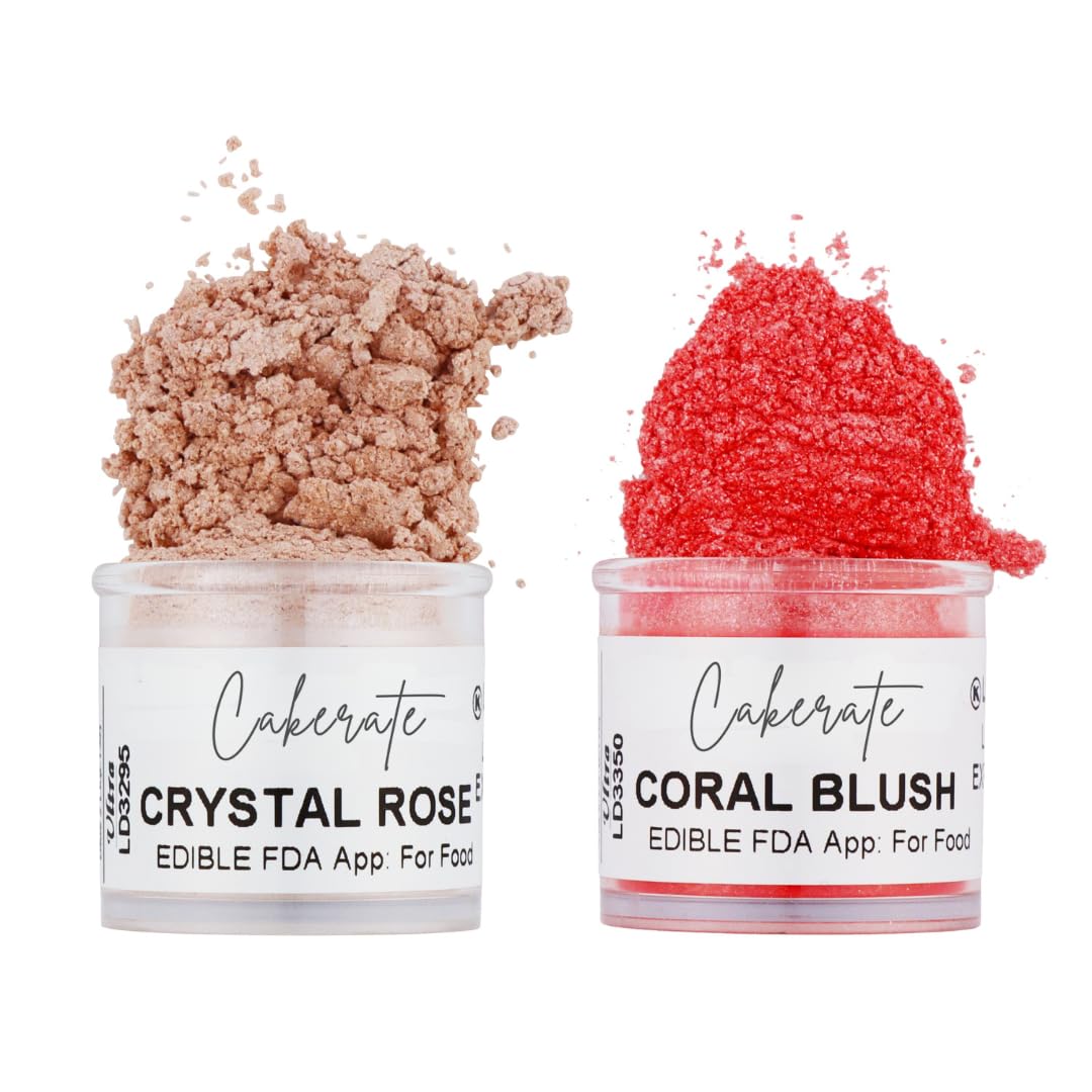 Crystal Rose & Coral Blush Luster Dust for Baking (2 Pack) – Edible Glitter for Cake Decorating, Fondant, Cupcakes, Drinks & Desserts – Kosher, Vegan, Food-Safe Luster Dust - 2 grams, Highly Concentrated
