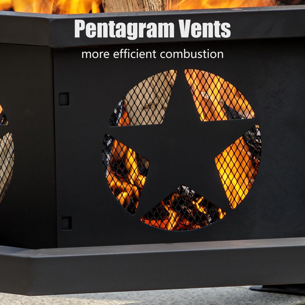 35 inch Fire Pit for Outside, Heavy Duty Wood Burning Fire Pits with Fire Poker, Outdoor Octagonal Firepit for Camping, Yard, Patio