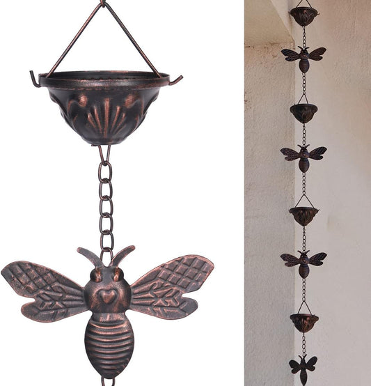 8.5Ft Bee and Cup Rain Chain Outdoor Decorative Rain Gutter Drain Rain Catcher Gutter Chain