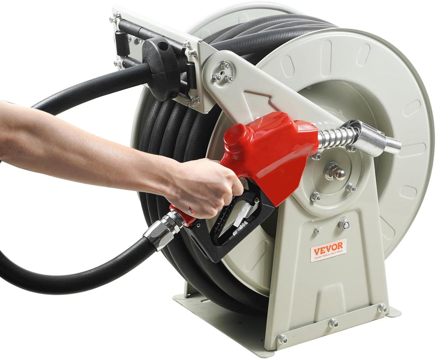 VEVOR Fuel Hose Reel, 1" x 33', Extra Long Retractable Diesel Hose Reel, Heavy-Duty Carbon Steel Construction with Automatic Fuel Nozzle, NBR Rubber Hose for Aircraft Ship Vehicle Tank Truck, 300 PSI