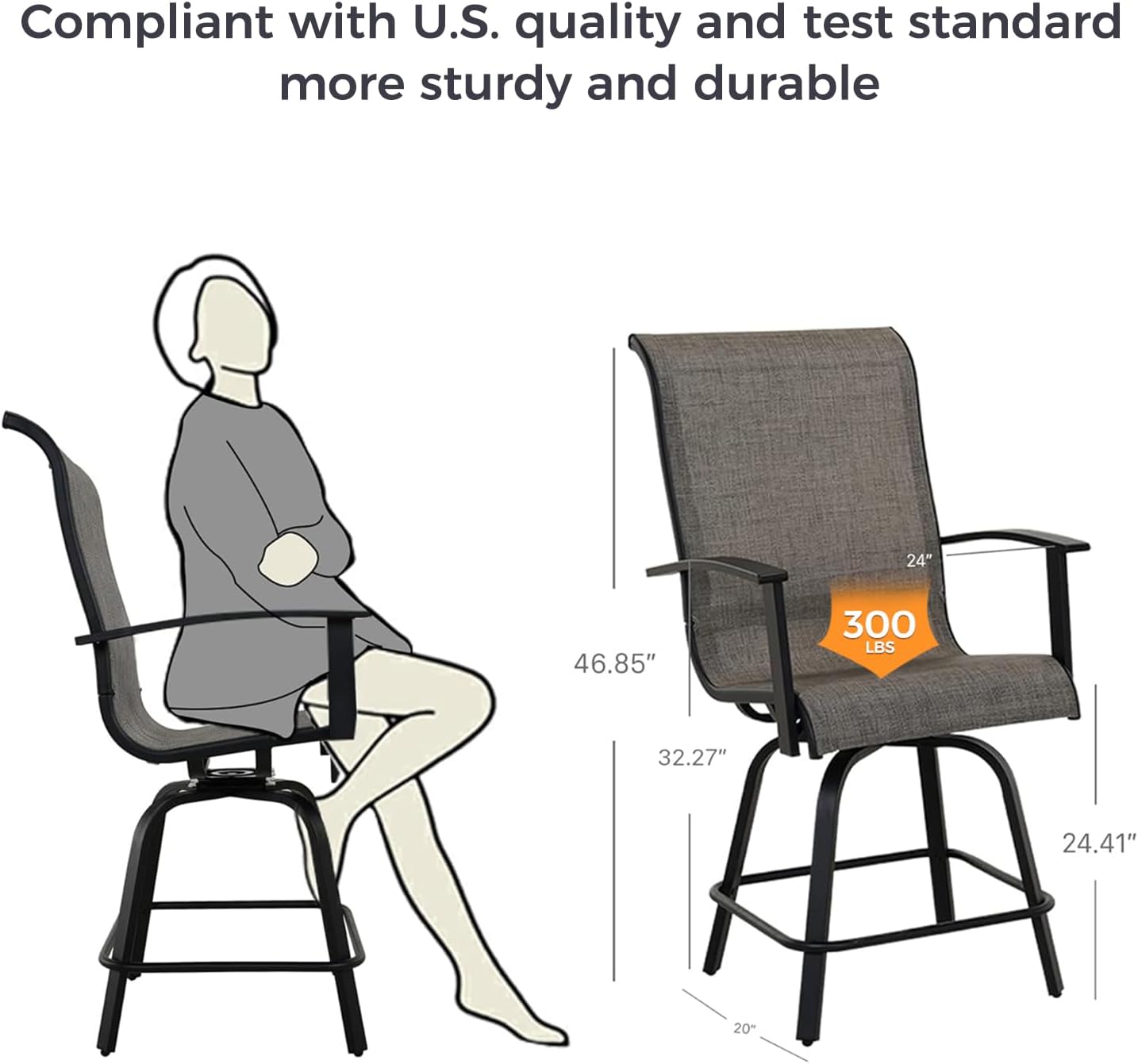 Grand patio Outdoor Counter Height Patio Stools Set of 4, Swivel Bar Chairs for Balcony, Poolside, Backyard, Garden (Coffee, 4PC)