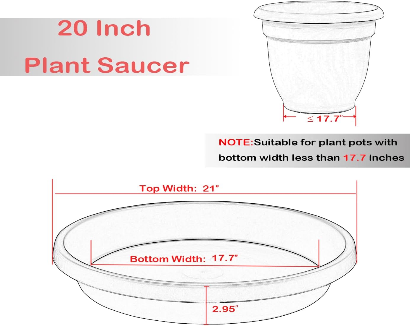 3 Pack Large Plant Saucer 20 Inch, Extra-Large Deep Plastic Plant Trays for Pots, Plant Water Catcher Tray for Plants, Flower Pot Saucers, Plant Saucers for Indoors Outdoor