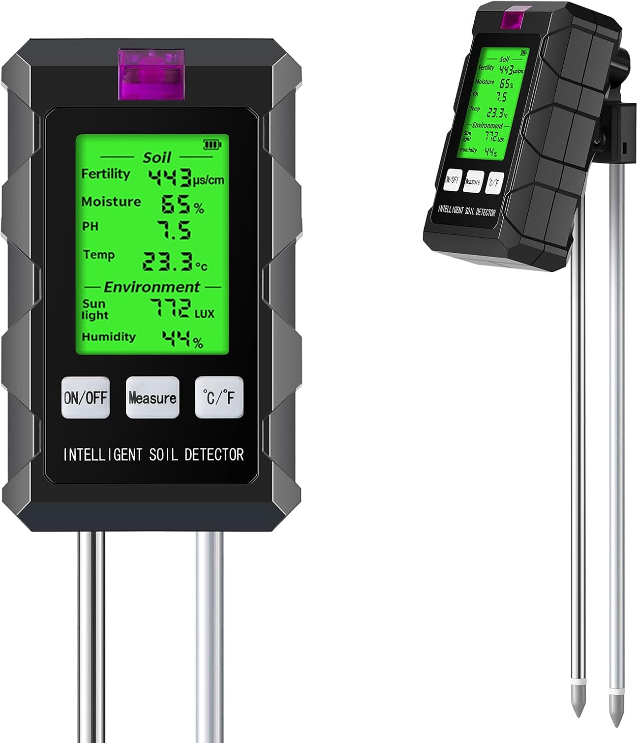 6 in 1 Soil Tester Digital Moisture Meter with Dual Probe, pH/Temperature/Moisture/Sunlight/Air Humidity/Fertility, Soil pH Tester for Farming, Gardening, Lawns and More (2*AAA Battery Needed)