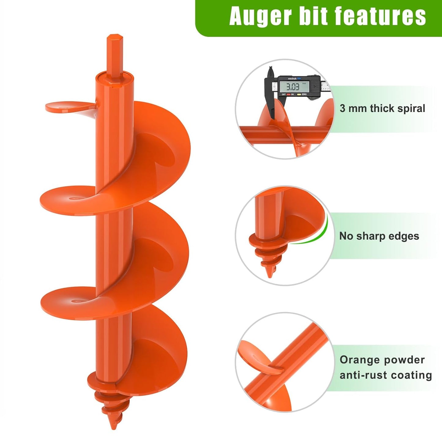 Threaded Auger Drill Bit for Post Hole Digger 4x12'', 3mm Thick Spiral Garden Earth Auger Bulb Drill Bit for Planting, Hole Digger for Fence Posts, Fits 3/8" Hex Drive Drill