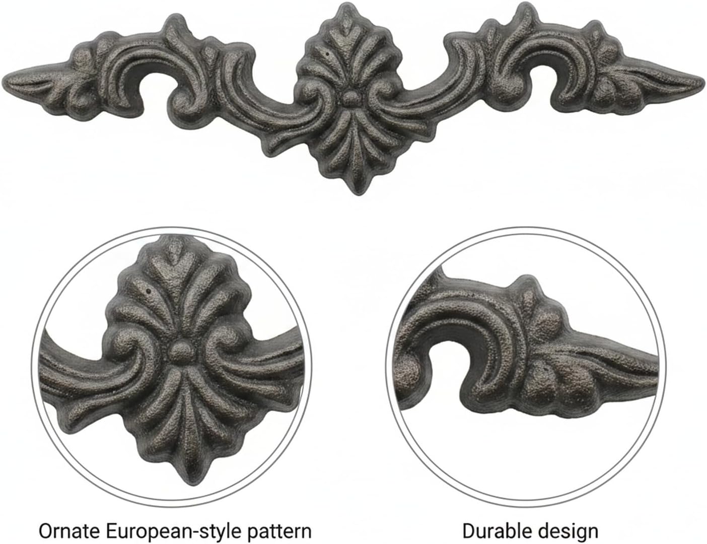 Cast Iron Gate Ornament, European Style Decorative Fitting for Outdoor Fences & Railings, 6.4 x 2.5 Inch (1 Piece)