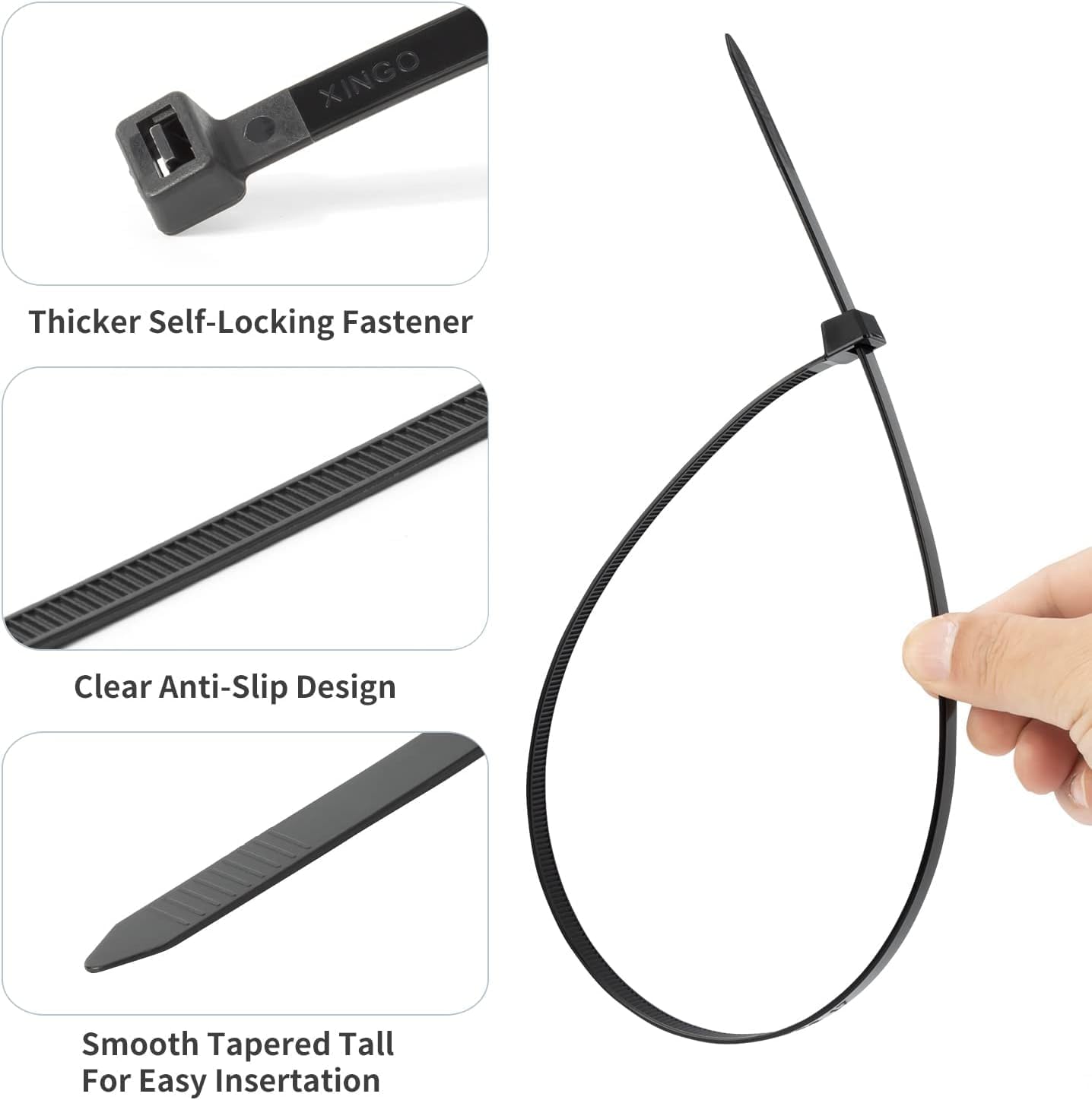 XINGO 24 Inch Black Large Zip Ties Heavy Duty 500 Pack, 200 LBS Ultra Strong Plastic Wire Ties, Large Cable Ties Extra Long Tie Wraps, Indoor and Outdoor UV Resistant