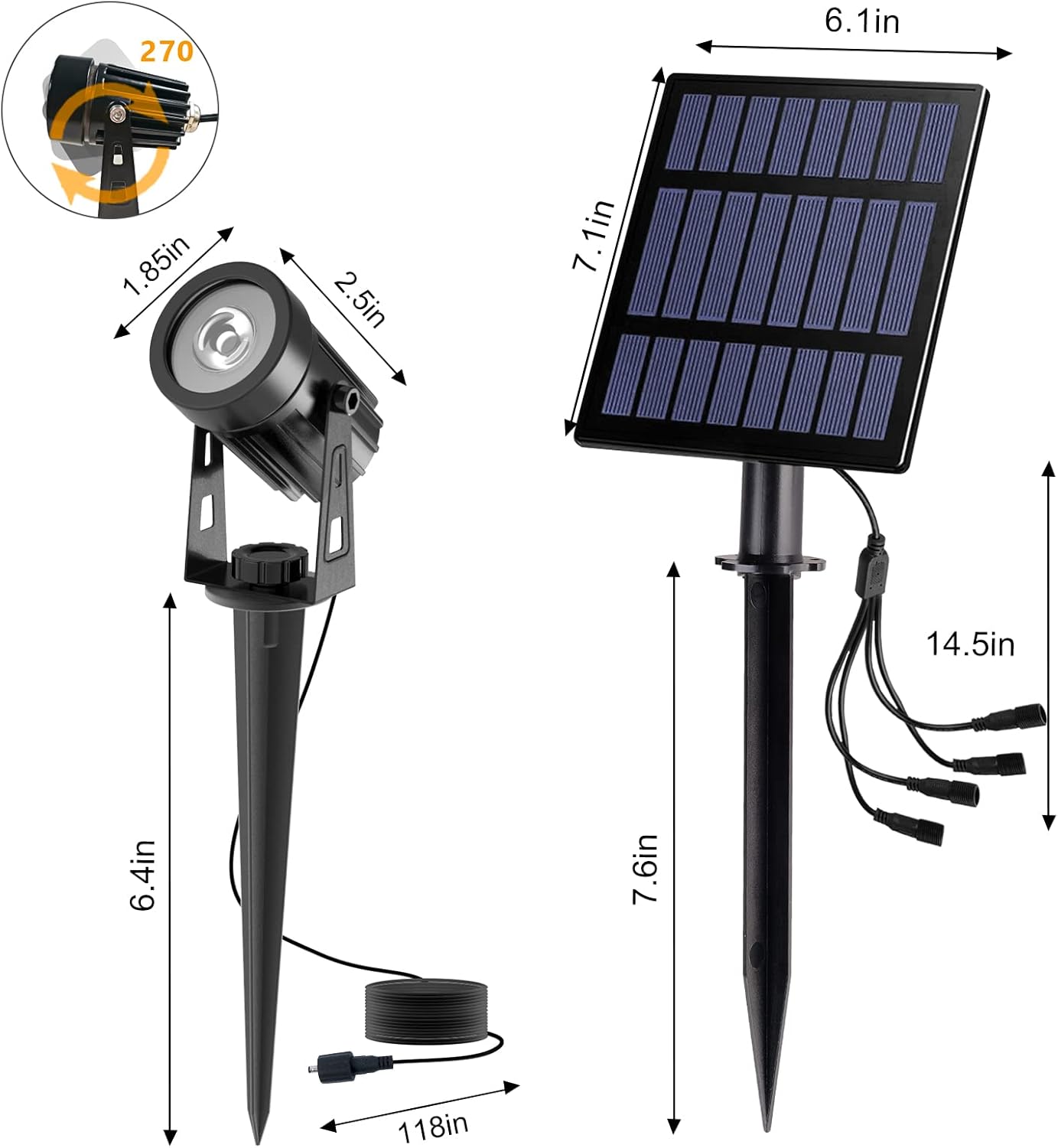 T-Sun Solar Spotlights - 4-in-1 Outdoor Waterproof Auto ON/OFF Solar Lights for Garden, Yard, Driveway, Pool Area (White)