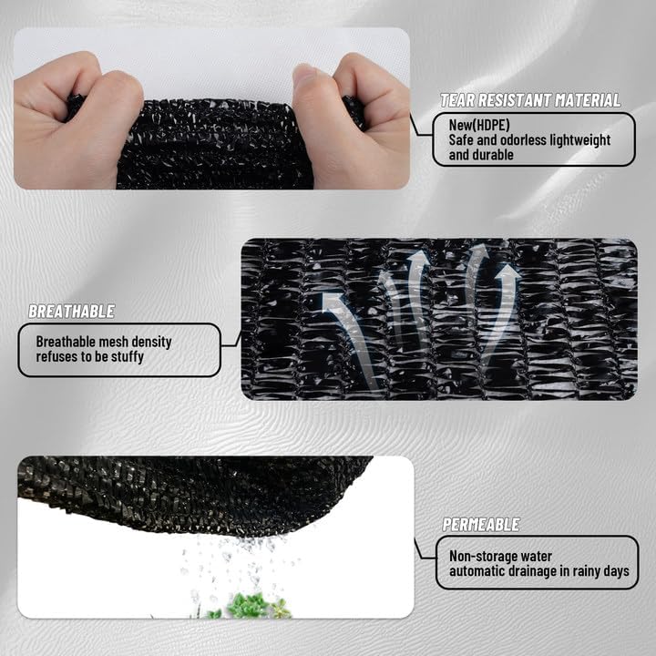 Cool Area 70% Sun Shade Cloth Mesh Tarp with Grommets for Plant Cover 10x20ft Patio Canopy Garden Pergola Greenhouse Car Barn Kennel Black