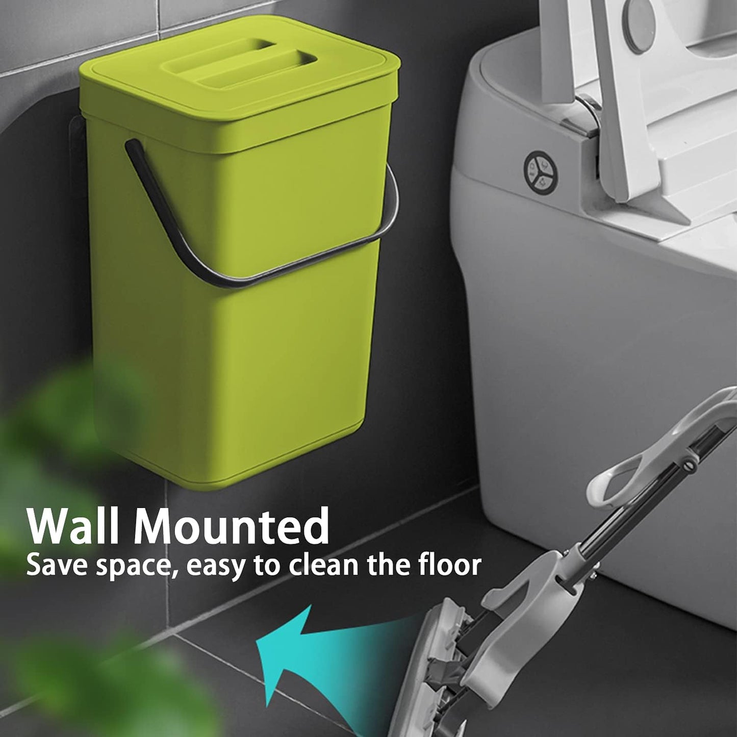 stonespace Small Trash Can with Lid，Mountable Indoor Compost Bucket, Hanging Trash Can with Lid for Cupboard/Bathroom/Bedroom/Office/Camping, 3.2 Gallon/12L Green