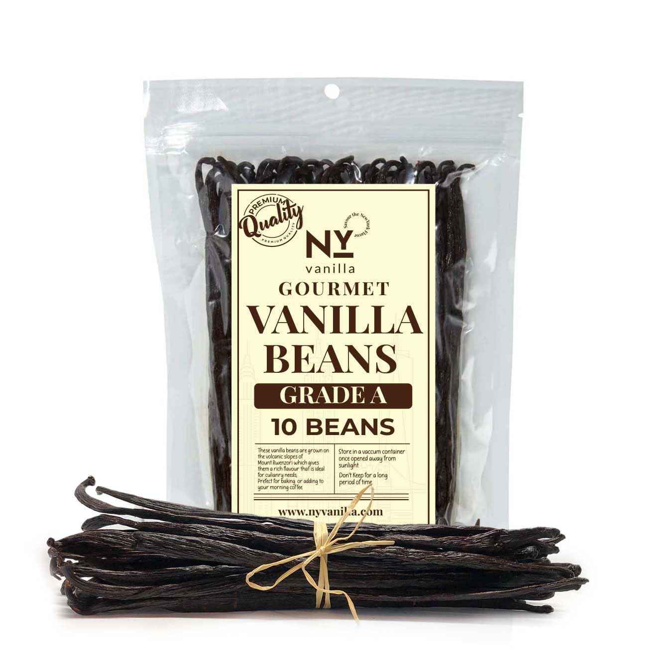 10 Vanilla Beans Grade A, Whole Vanilla Bean Pods For Making Extract, 6-8 Inches, Non GMO. Perfect For Vanila Powder, Baking & Desserts. by NYVanilla