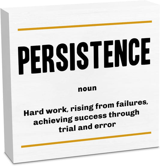 Persistence Noun Entrepreneur White Wooden Box Sign, Inspirational Office Decor Decorative Table Shelf Desk Decor, Rustic Workplace Farmhouse Home Bedroom Decor Office Decorations Desk Accessories