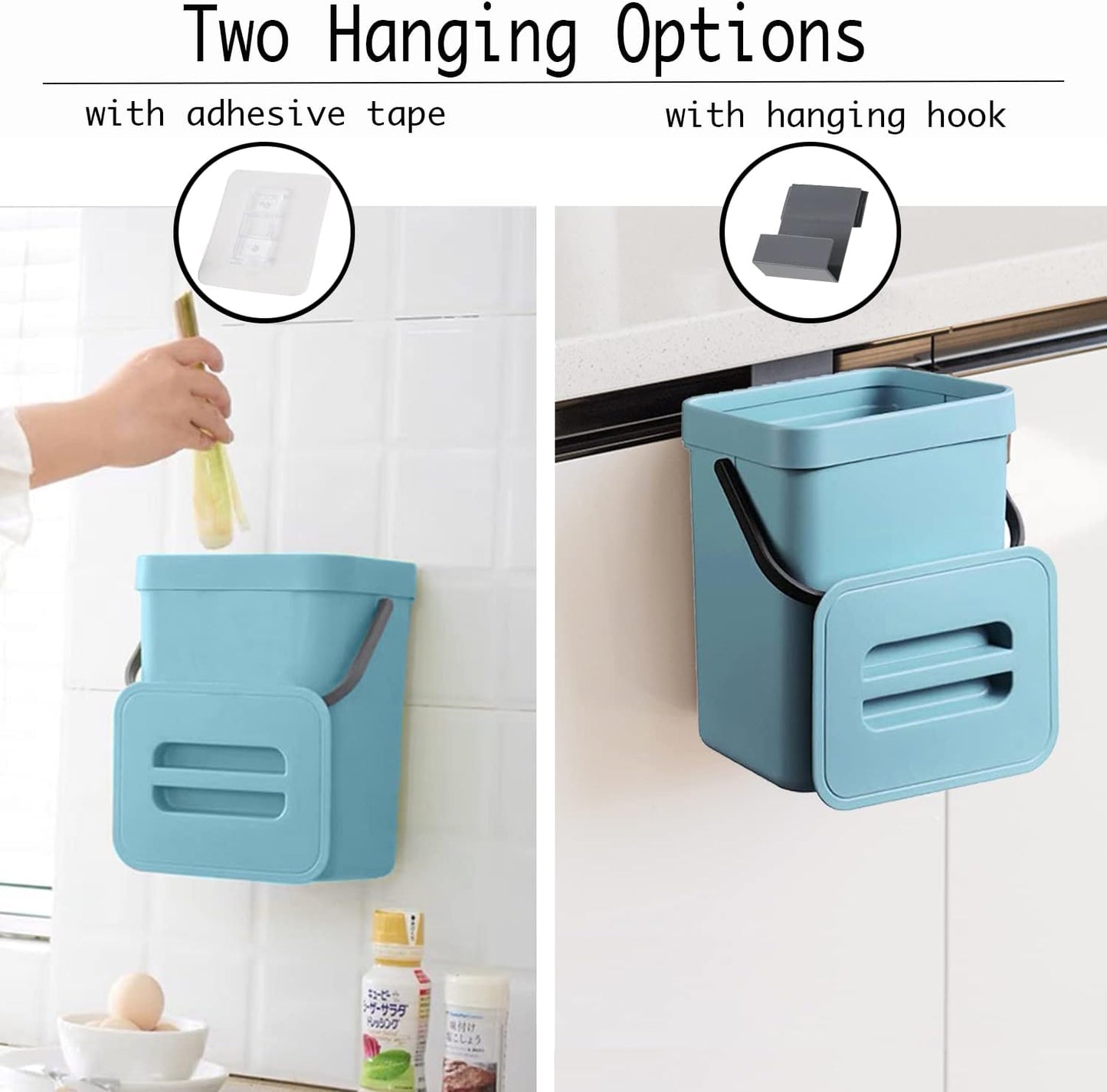 LALASTAR Small Trash Can with Lid, Compost Bin Indoor Kitchen Sealed Under Sink for Kitchen, Food Waste Bin for Countertop, Mountable Garbage Can for Bathroom, RV, 5L/1.3 Gal, Blue