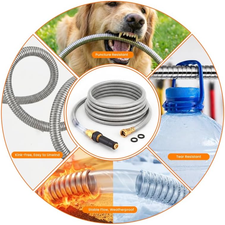 Rosy Earth Stainless Steel Garden Hose 100 FT, Heavy Duty Expandable Water Hose, No-Kink, No Bite, Flexible Garden Hoses for Yard, RV, Car