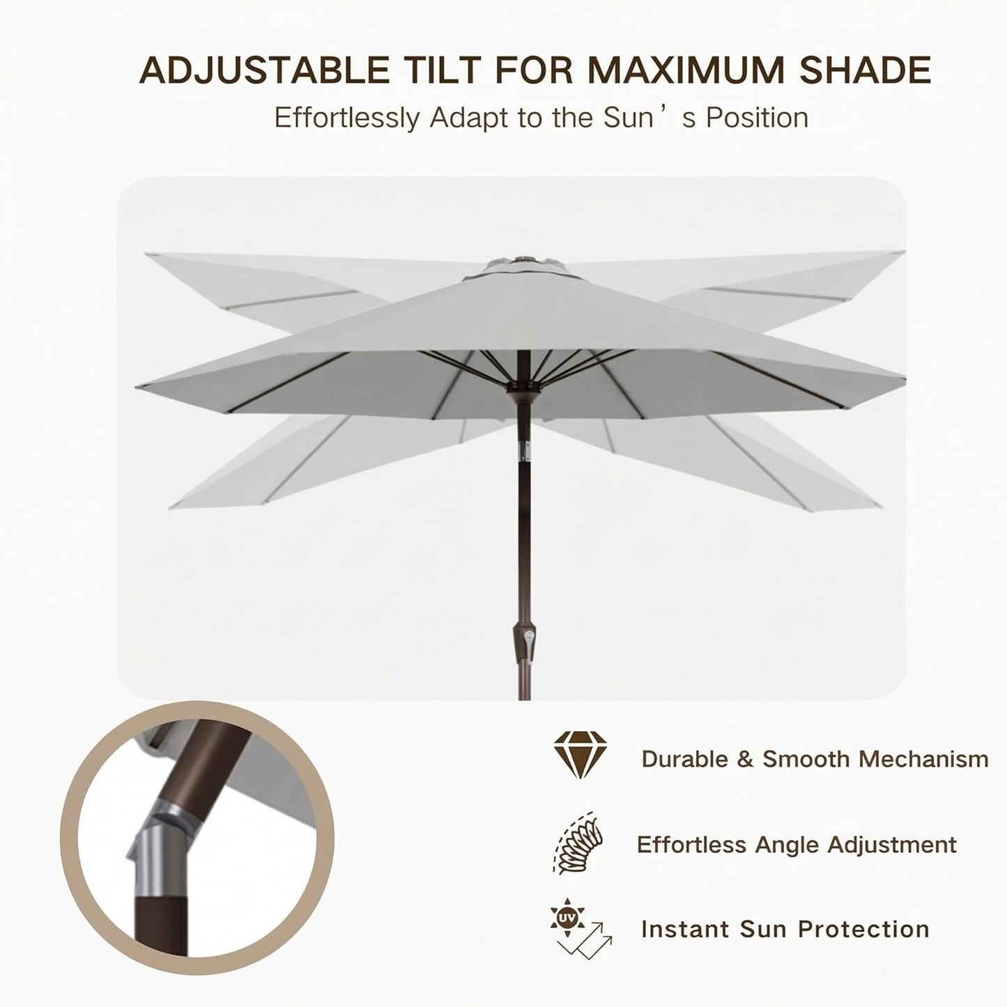Kingdura 10FT Outdoor Patio Umbrella, Market Table Umbrella with Push Button Tilt and Crank, 8 Sturdy Fiberglass Ribs, UV Protection for Pool, Lawn, Deck, Backyard, Garden (Light grey)