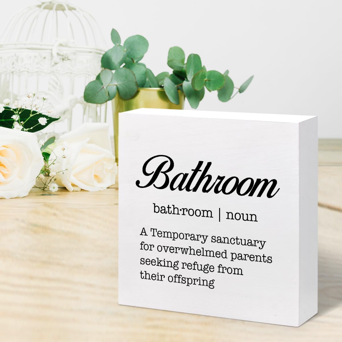 Bathroom Definition Funny Wooden Box Sign,Bathroom Wood Block Plaque for Home Restroom Shelf Wall Toilet Decor