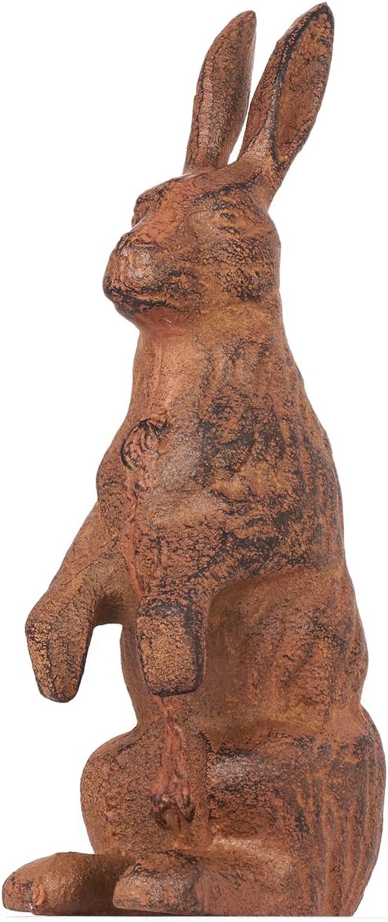 Sungmor Cast Iron Rabbit Statue,Rustic Rust Heavy Duty Animal Collection Sculpture, Paperweight, Doorstop, Adorable Garden Figurine - Standing Rabbit Statue