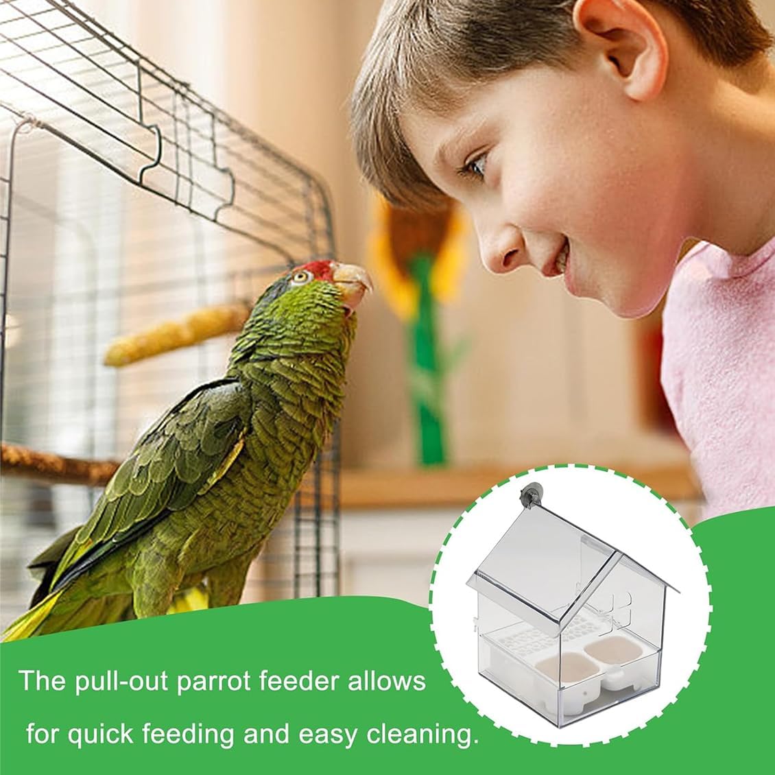 2026 New Pull-Out External Parrot Feeder, Bird Bath for Cage, 7*6*5.5in Bird Feeder House, Transparent Parakeet Cage Accessories, Easy To Fill, Clean, Long-Lasting, for Finch and Hummingbird (White)