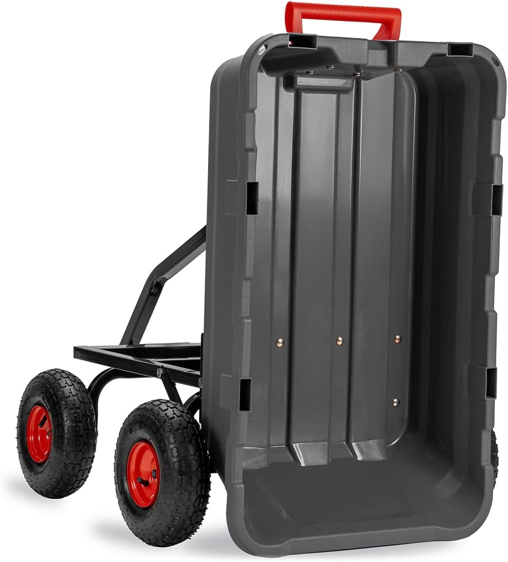 XtremepowerUS 2-in-1 Convertible Handle Heavy Duty Garden Cart Dump Wagon Utility 800-Pound Dump Cart Utility Cart for Yard, Farm 10" Pneumatic Tires