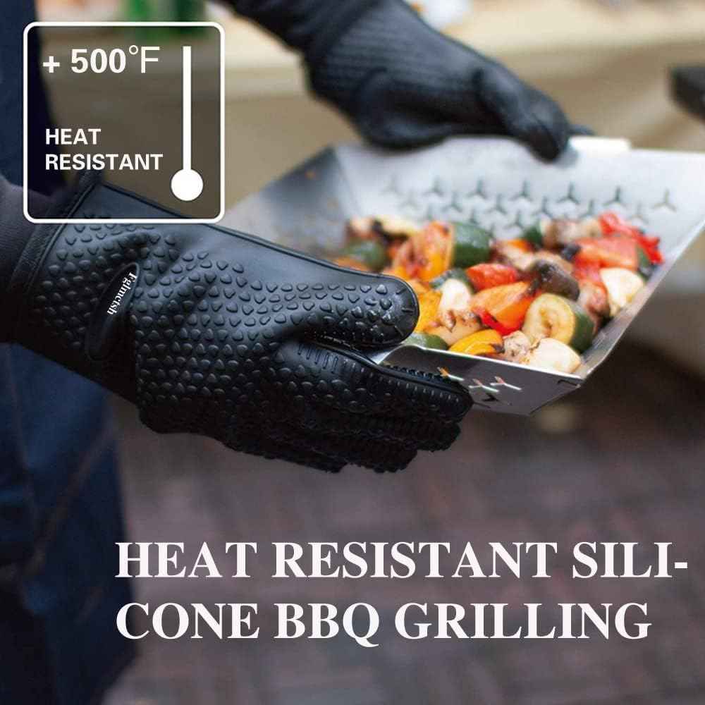 Silicone Cooking Gloves,Oven Mitts for Grilling,BBQ Mitt, Kitchen - Safe Handling of Pots and Pans, Extreme Heat Resistant BBQ, Internal Protective Cotton Layer - Heat Resistant