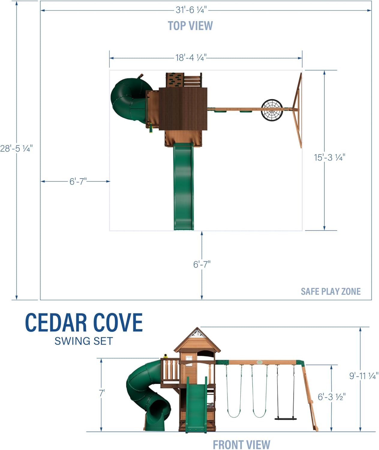 Backyard Discovery Cedar Cove Cedar Wood Swing Set with Spiral Tube Slide, Wave Slide, Clubhouse, Toy Grill, Snack Bar, Rock Wall, Belt Swings, Web Swing, Balcony, Chalkboard, Ladder, Outdoor Playset