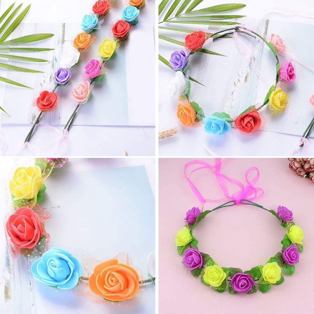 Mini Fake Rose Flower Heads 144pcs Mixed 12 Colors Mini Artificial Roses Bride Bouquet PE Foam DIY Party Festival Home Decor Rose Flowers Head Make Bridal Hair Clips Headbands Dress (Multicolor)