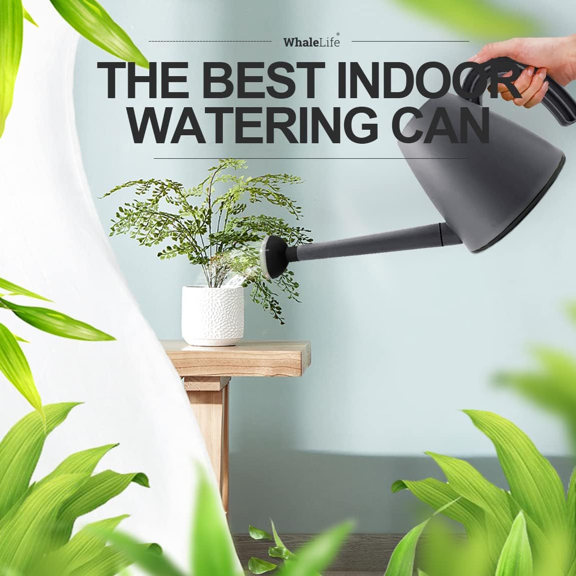 WhaleLife Indoor Watering Can for House Bonsai Plants (2.0L, Gray)