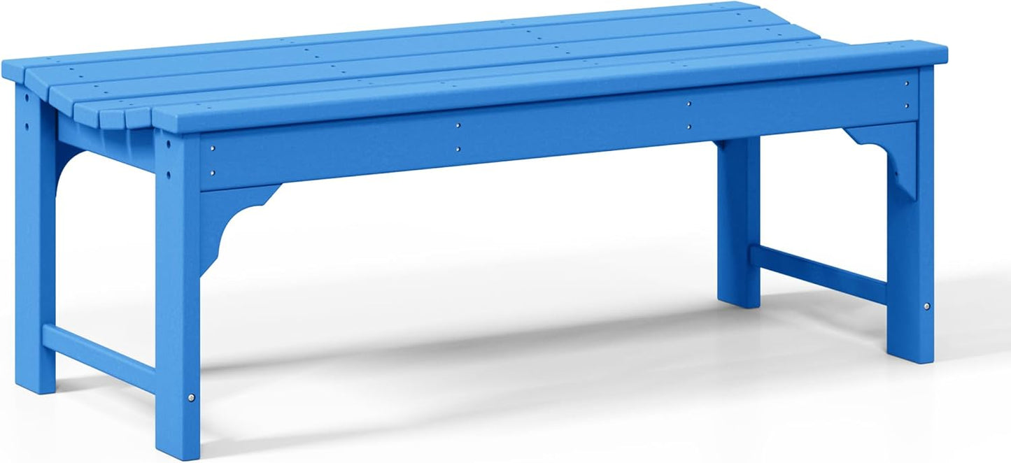WestinTrends Malibu Outdoor Bench, All Weather Resistant Poly Lumber Backless Patio Garden Bench, Adirondack Curved Bench Seat for Comfort, Pacific Blue