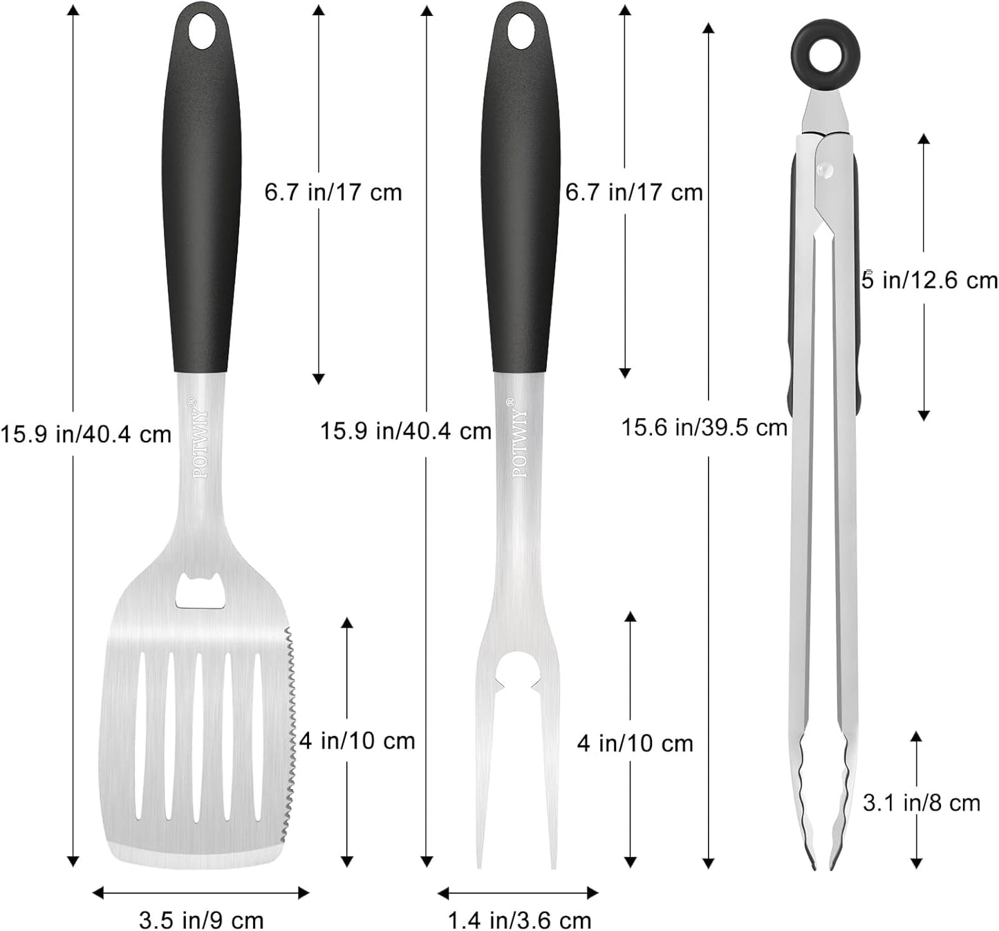 BBQ Grilling Accessories, 3Pcs Stainless Steel Grill Tools Accessories Set with Spatula, Fork and Tongs, Barbecue Utensils Grilling Tools for Outdoor Camping, Heat-Resistant Silicone Handle
