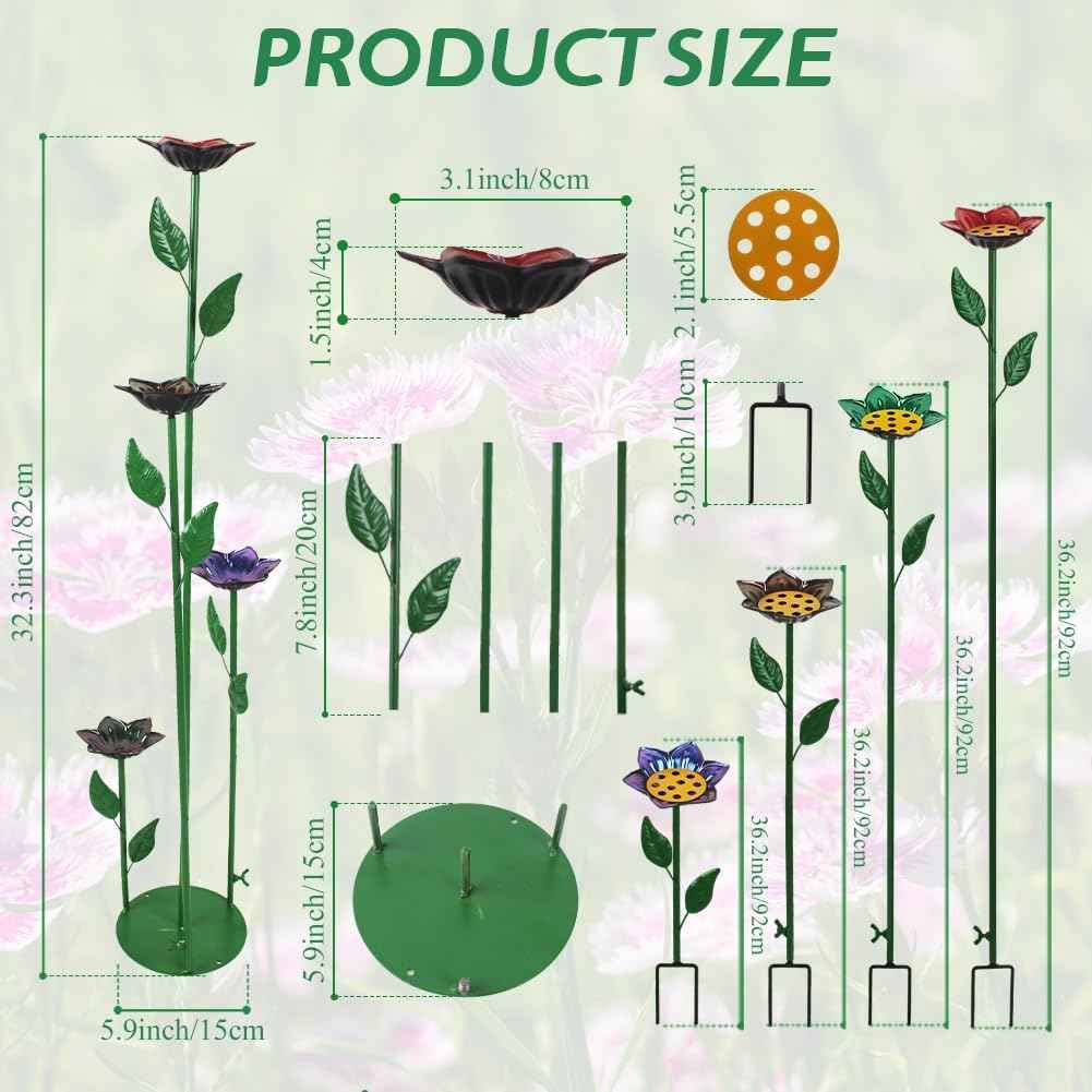 dreamysoul 4 Pack Bee Watering Station, Decorative Metal Bee Bath with Colorful Flower Design for Garden Yard Decor