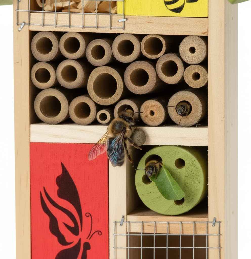 Premium Bug Hotel Kit Cedar Wood Insect Hotel Insect House - Backyard Bee House, Nesting Habitat Shelters, Garden Shelter for Bees, Butterflies, Bugs,Heavy Duty Thickness Colorful
