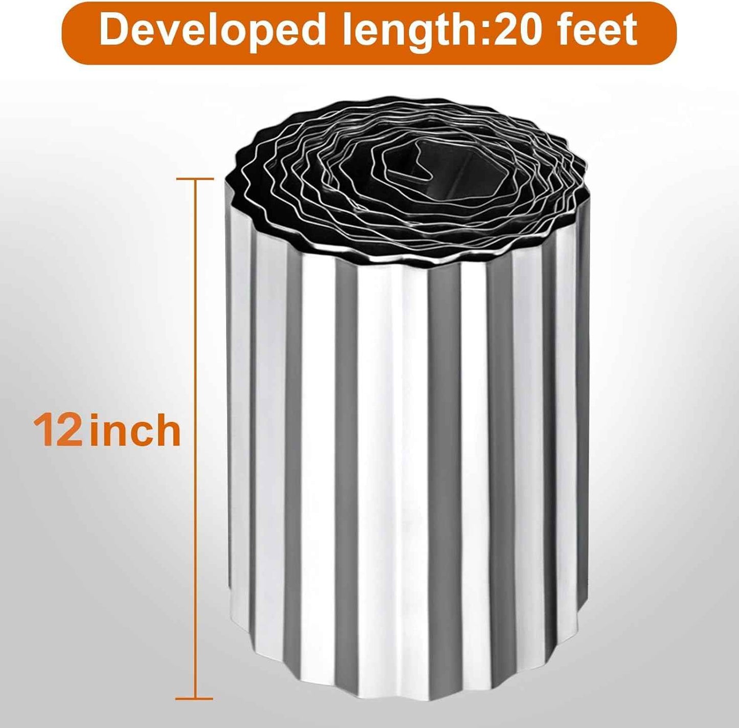 Corrugated Garden Edging 12" x 20',Metal Landscape Edging Sturdy Garden Long Strips,Metal Edging for Landscaping,Steel Garden Edging (Silver)