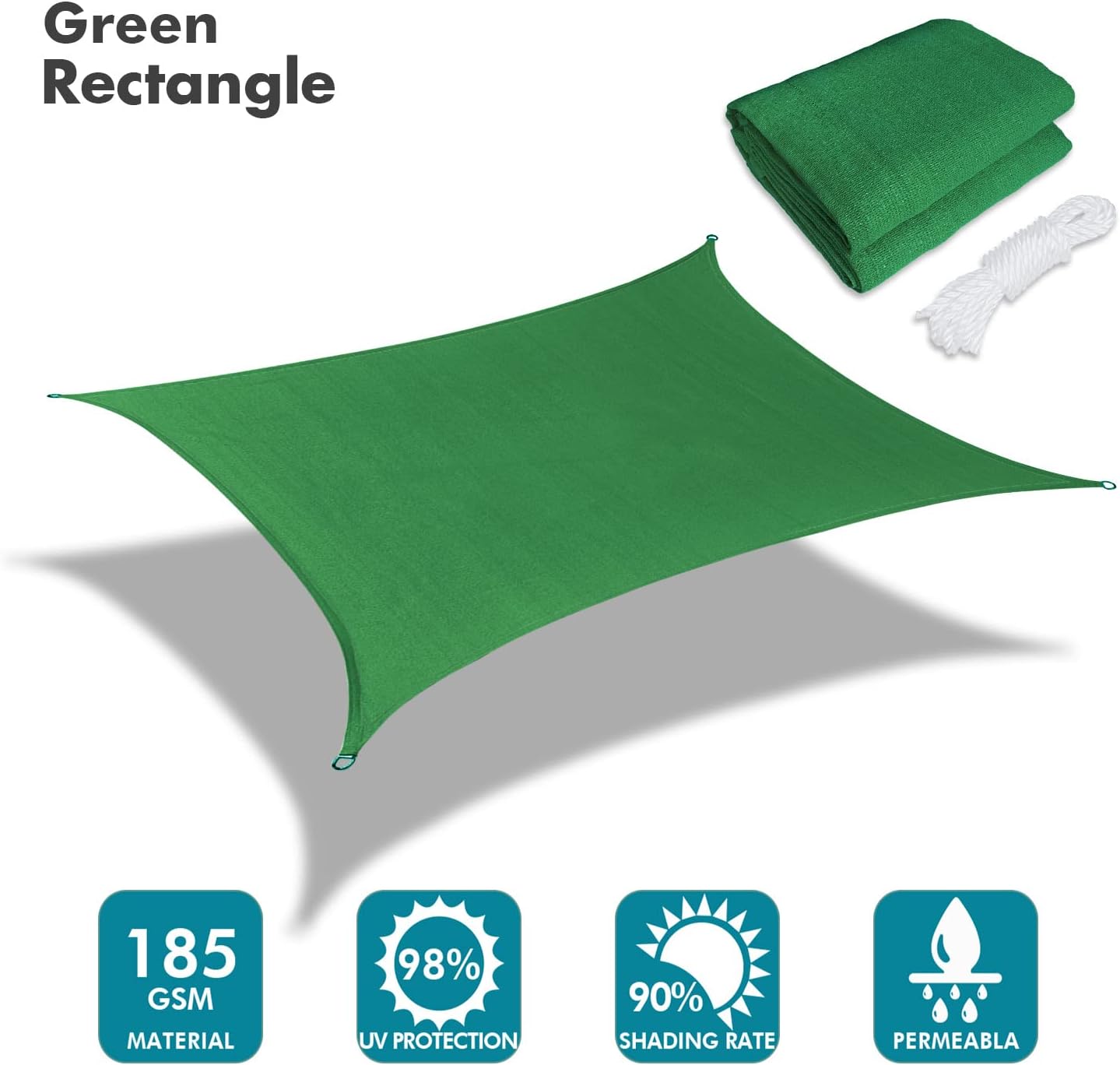 KANAGAWA 10'X20' Dark Green Custom Size Sun Shade Sail Rectangle UV Block Canopy Cover for Patio Backyard Lawn Garden Outdoor (Customized Available)